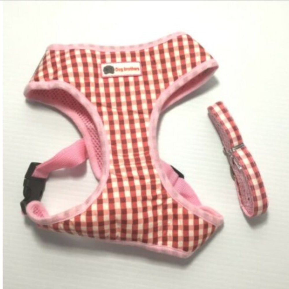 NEW No Pull Pink Gingham Small Dog/Cat Harness with Leash Soft Breathable